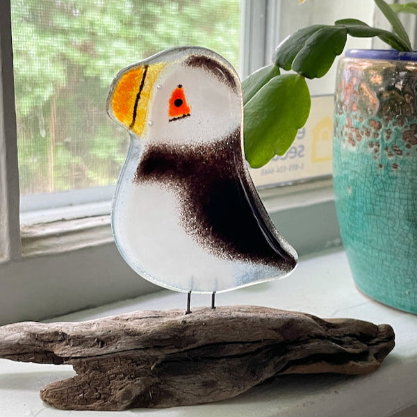 Fused Glass Puffin Collection | Perched, Hanging & Family Sets