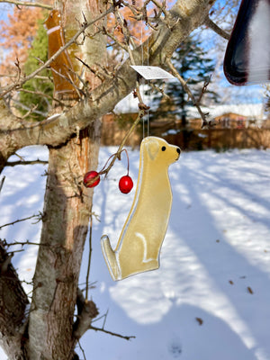 handcrafted fused glass labrador in snow