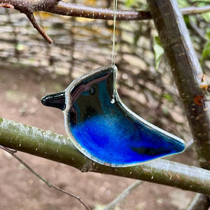 Blue and Black Hanging Fused Glass Stellers Jay Chick
