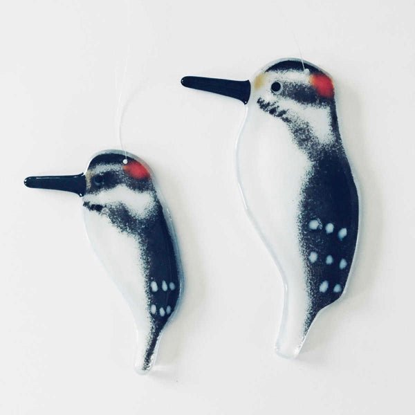 Load image into Gallery viewer, Fused Glass Art Hairy_Woodpeckers_Hanging