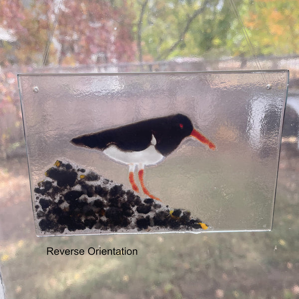 Load image into Gallery viewer, Decorative glass panel with a bird design, showing reverse orientation.