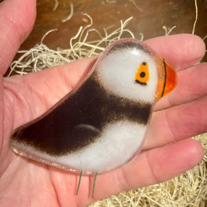 Glass Puffin Chick in palm of hand