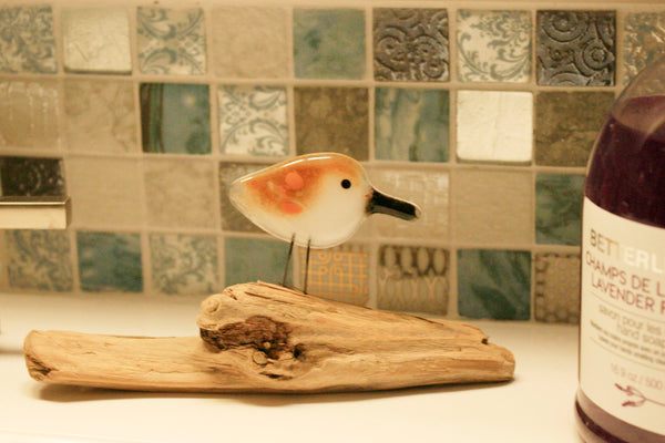 Load image into Gallery viewer, fused glass pocket sandpiper in ktichen