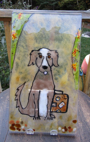Dog with suitcase Panel by The Glass Bakery (Dog Rescue)