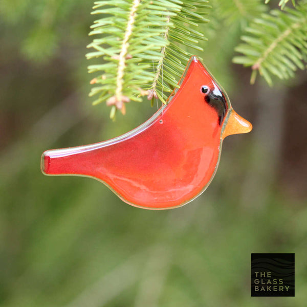 Load image into Gallery viewer, Fused Glass Cardinal Hanging Ornament