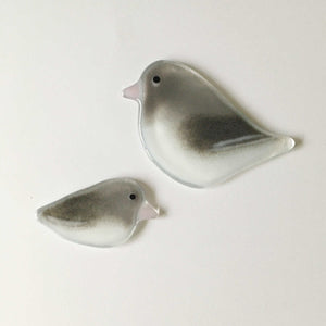 Fused Glass Chick and Adult Hanging Junco