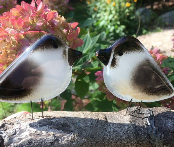 Load image into Gallery viewer, Fused Glass Chickadee Chick Pair