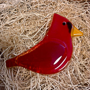 Red Cardinal Glass Bird on Bed of Straw