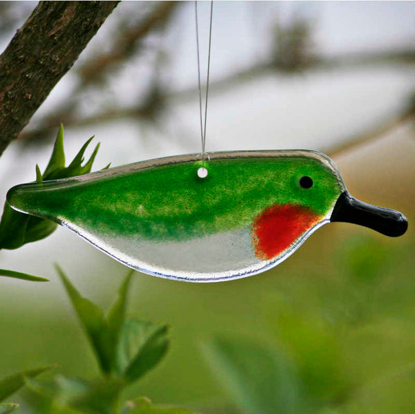 Load image into Gallery viewer, Fused Glass Hanging Ruby Throated Hummingbird by The Glass Bakery
