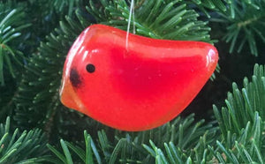 Fused Glass Cardinal | Hanging Ornament in Bright Red