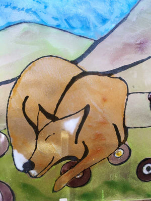 fused glass fox asleep painting