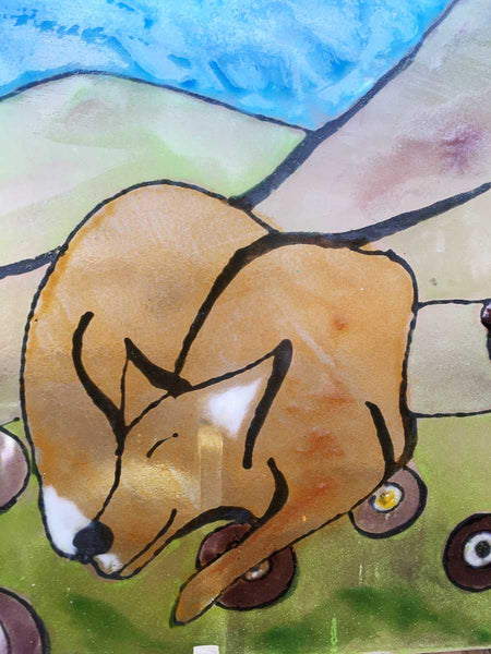 Load image into Gallery viewer, fused glass fox asleep painting