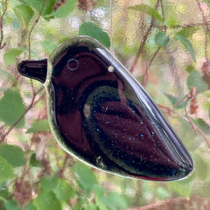 Sparkly Fused Glass Crow Chick | Hanging Ornament