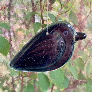 Sparkly Fused Glass Crow Chick | Hanging Ornament