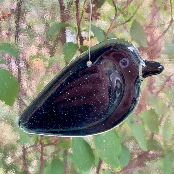 Load image into Gallery viewer, Sparkly Fused Glass Crow Chick | Hanging Ornament
