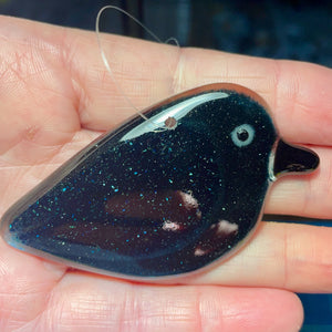 Sparkly Fused Glass Crow Chick | Hanging Ornament