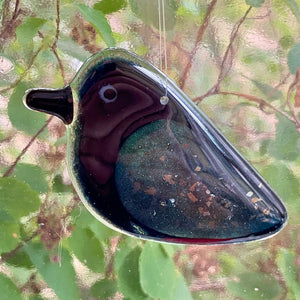 Sparkly Fused Glass Crow Chick | Hanging Ornament