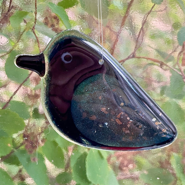 Load image into Gallery viewer, Sparkly Fused Glass Crow Chick | Hanging Ornament
