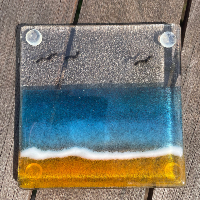 Dessous de verre de plage en verre fusionné 