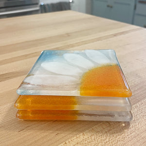 Dessous de verre de plage en verre fusionné 