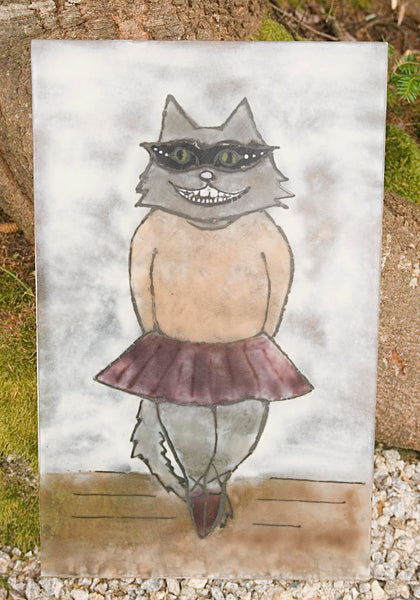 Load image into Gallery viewer, Fused Glass Art Ballerina in Tutu Cat Panel
