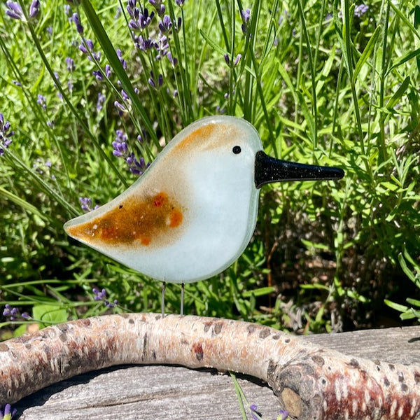 Load image into Gallery viewer, Fused Glass Art Sandpiper on a log
