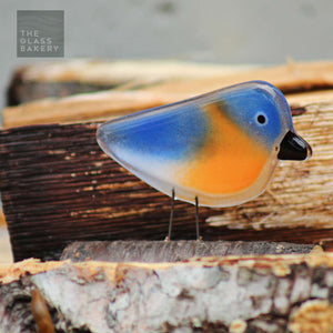 A glass bird: Rusty Terracotta and Blue Eastern Bluebird