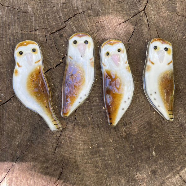 Load image into Gallery viewer, Fused Glass Barn Owl | Hanging Speckled Owl Ornament

