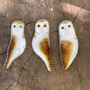 Fused Glass Barn Owl | Hanging Speckled Owl Ornament