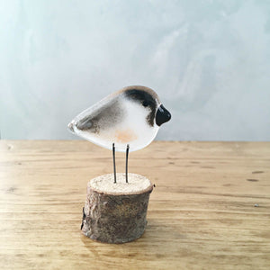 Fused Glass Pocket_Chickadee on log