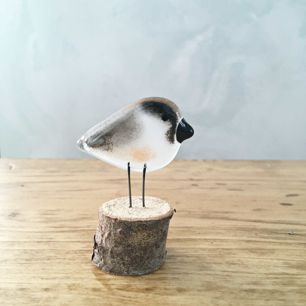 Fused Glass Pocket_Chickadee on log