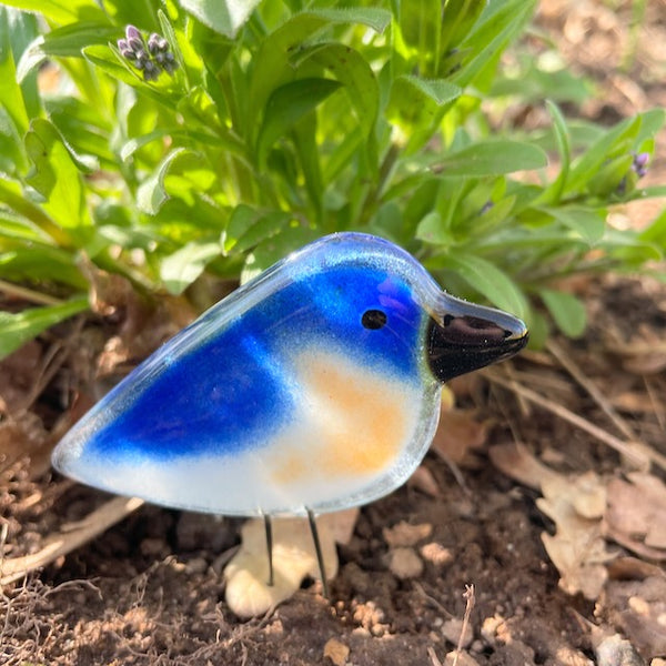 Load image into Gallery viewer, Fused Glass Bluebird Chick in Nature
