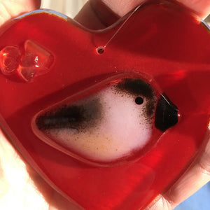 Hanging Glass Heart and Bird Ornament