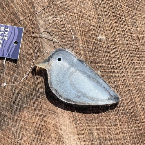 Small Glass Hanging Pale Sapphire Blue Bird