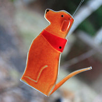Brown Glass Hangable Dog Ornament with Red Bandana