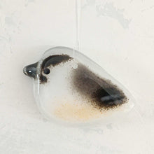Load image into Gallery viewer, A black, grey and white fused glass tiny chickadee
