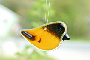 Orange and Black Baltimore Oriole Glass Chick Suncatcher by The Glass Bakery (fused glass art)