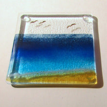 Load image into Gallery viewer, Fused Glass Coaster with beach pattern and seagulls

