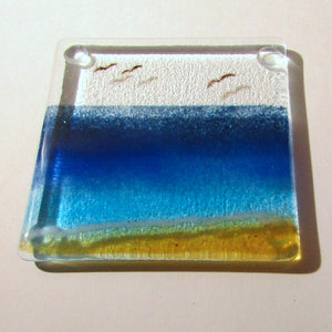 Fused Glass Coaster with beach pattern and seagulls