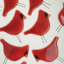 Load image into Gallery viewer, Red Birds. Glass Cardinals in the Kiln by The Glass Bakery
