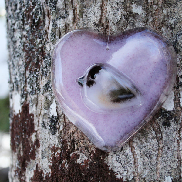 Load image into Gallery viewer, Hanging Glass Heart and Bird Ornament: Glass Artisan&#39;s Choice
