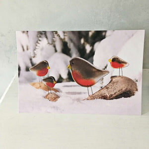 Christmas Card with Glass Robin Ornaments by The Glass Bakery