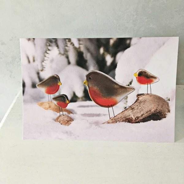 Load image into Gallery viewer, Christmas Card with Glass Robin Ornaments by The Glass Bakery
