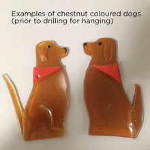 Load image into Gallery viewer, Two glass brown dogs with red bandanas face each other.
