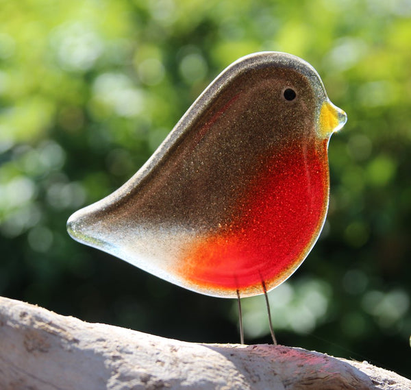 Load image into Gallery viewer, Brown and Red Glass Robin Bird Ornament
