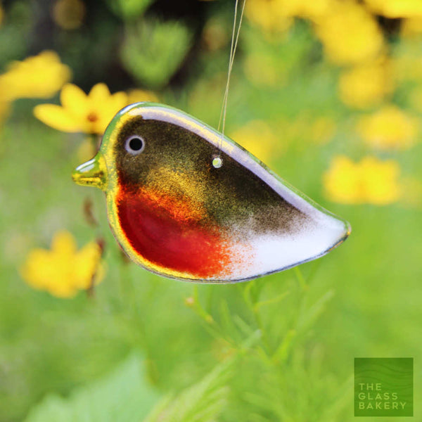 Charger l&#39;image dans la galerie, Brown and Red Glass Robin Chick Hanging Ornament 
