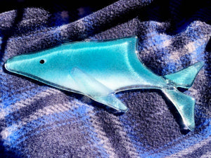 A Fused Glass Blue Whale Ornament