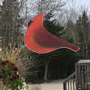 Extra Large Male Red Northern Cardinal Hanging Glass Art by The Glass Bakery
