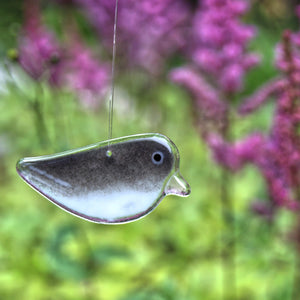 Grey and White Hanging Junco Glass Bird