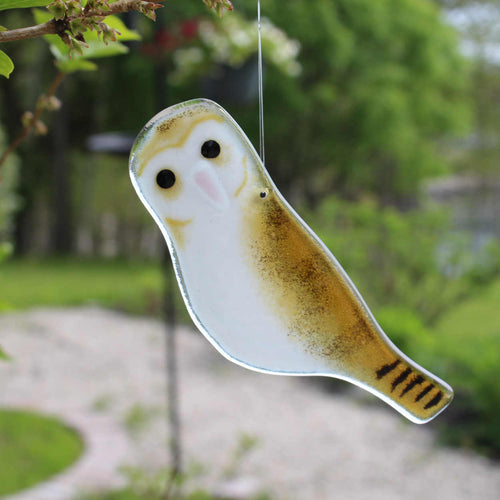 Hanging Amber, Brown and Black studio glass Barn owl ornament